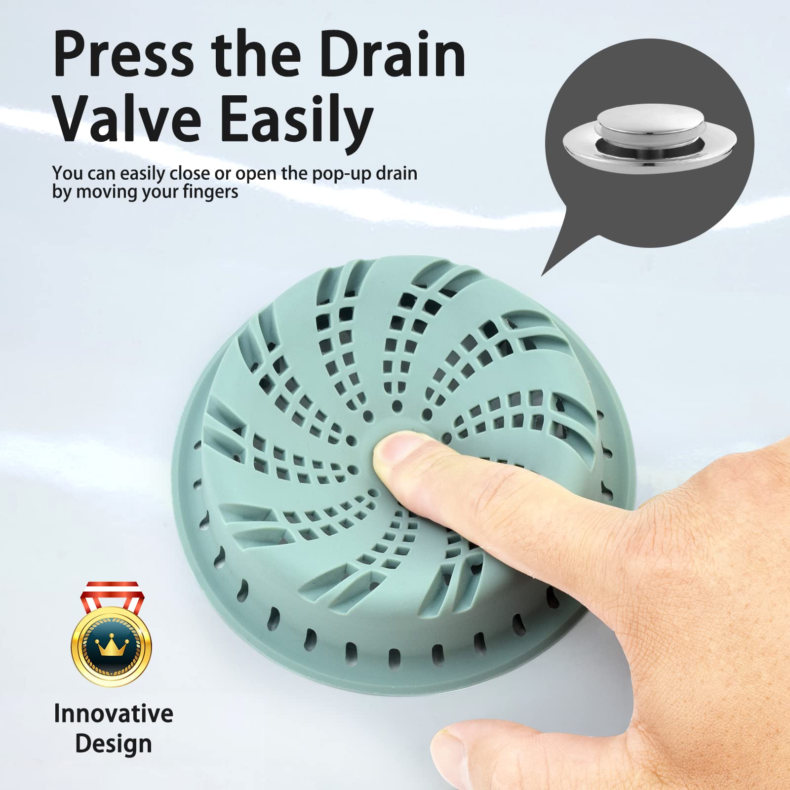 VOHCTO Silicone Drain Hair Catcher Bathroom Sink Bathtub Drain strainers for pop up and Regular drains (Gray)