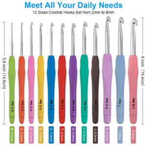 MECHEER Crochet Hooks 12 Sizes Crochet Hook Set, 51 Pack Yarn Crochet Kit for Beginners, Knitting Needles with Ergonomic Handles for Arthritic Hands, Crochet Needle Kit with Blue Case for Crocheters