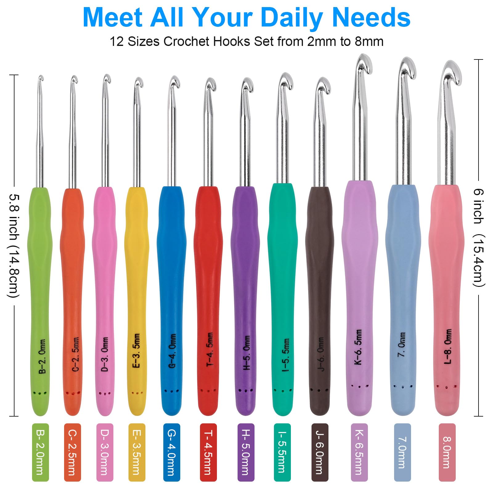 MECHEER Crochet Hooks 12 Sizes Crochet Hook Set, 51 Pack Yarn Crochet Kit for Beginners, Knitting Needles with Ergonomic Handles for Arthritic Hands, Crochet Needle Kit with Blue Case for Crocheters