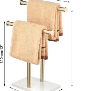 Gold Countertop Towel Rack T-Shape Towel Stand with Marble Base, Hand Towel Holder Stand for Bathroom, Kitchen,Beelee