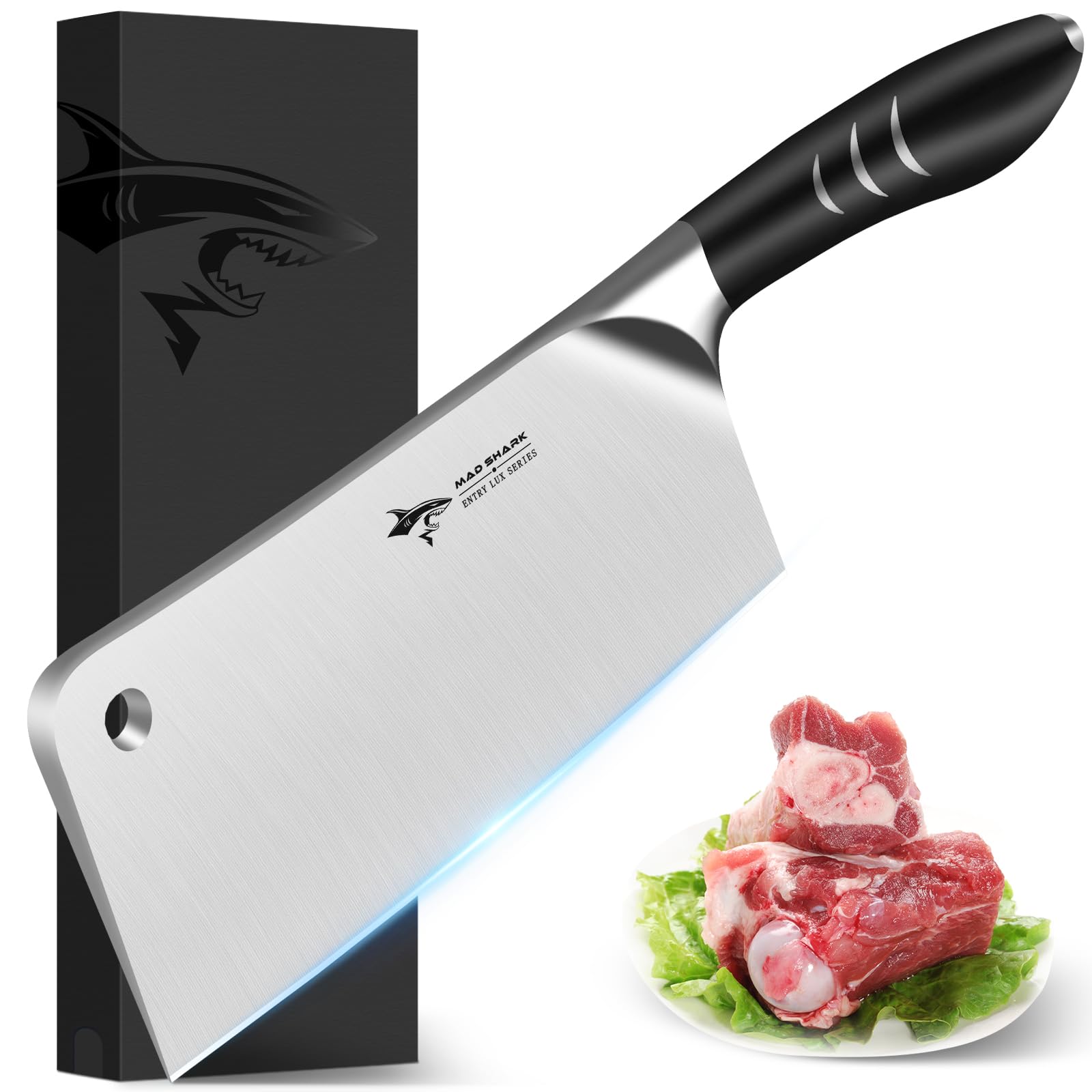 MAD SHARK High-end Meat Cleaver Knife 7.5 Inch, Best Professional Heavy Duty Bone Chopper, Butcher Knife for Meat Cutting, Chopping Knife, Bone Cutting Knife, Meat Bone Cutter, Chinese Cleaver Knife