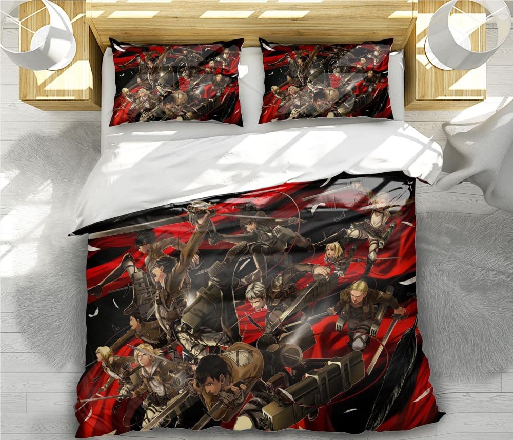 AKARDO Invade on Titan Anime Soft 3D Printed Duvet Cover Bedding Set with Comforter Cover 3 Piece Set Includes 2 Pillowcases and 1 Duvet Cover Machine Washable (12,Queen (90"x90"))