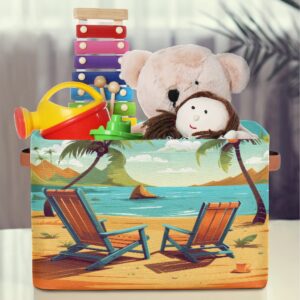 Tropical Sea Beach Storage Basket Cube Large Collapsible Toys Storage Box Bin Laundry Organizer for Closet Shelf Nursery Kids Bedroom,15x11x9.5 in,2 Pack