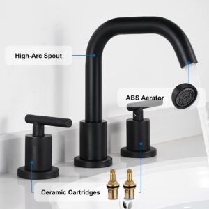 FROPO Black Bathroom Faucet 3 Holes - Two Handles Widespread 8 inch Bathroom Sink Faucet 3 Pieces Basin Faucets 360 Degree Swivel Spout Vanity Sink Faucet with Drain & Supply Hoses