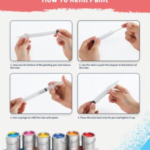 Fillable Touch Up Paint Pen Brush, 3 Pcs Paint Pen for Wall Touch Up, Refillable Paint Pens for Walls, Wood Floors, Cabinets, Windows, Doors (6 Pcs(Pack of 1))