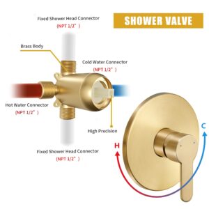 Tohlar Gold Shower Faucet Set with Tub Spout, Bathtub and Shower Faucet Combo Kit, 6-Inch Rain Shower Head and Faucet Set with Valve, Brushed Gold