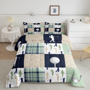 castle fairy golf plaid comforter set twin size,ball sports lover style bedding set for kids boys men,green buffalo grid geometric quilted duvet set with 1 pillowcase