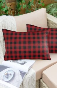 sailground outdoor pillows, red and black buffalo check plaid pillow covers 12x20, outdoor pillow covers, outdoor pillows for patio furniture, 2pack throw pillow covers, waterproof throw pillows