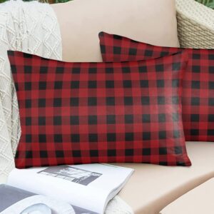 Sailground Outdoor Pillows, Red and Black Buffalo Check Plaid Pillow Covers 12x20, Outdoor Pillow Covers, Outdoor Pillows for Patio Furniture, 2Pack Throw Pillow Covers, Waterproof Throw Pillows