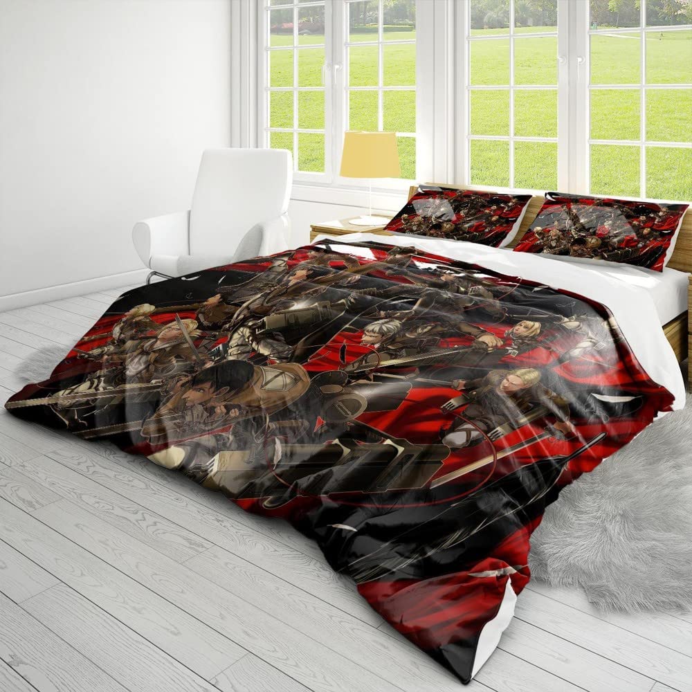 AKARDO Invade on Titan Anime Soft 3D Printed Duvet Cover Bedding Set with Comforter Cover 3 Piece Set Includes 2 Pillowcases and 1 Duvet Cover Machine Washable (12,Queen (90"x90"))