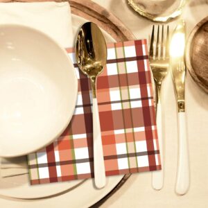 ​Quera 50 Pack Fall Paper Napkins Pumpkin Spice Plaid Autumn Cocktail Napkins Thanksgiving Party Supplies Disposable Bar Napkins for Thanksgiving Party, Engagement, Baby Shower, Celebration Party