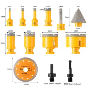 HASFER 13Pcs Diamond Core Drill Bits Set,Vacuum Brazed Hole Saw Kit 5/8"-11 Thread for Marble Ceramic Porcelain Tile Tools Kit