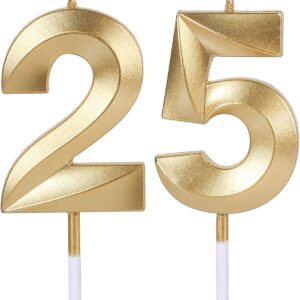 Gold 25th & 52nd Birthday Candles,Gold Number 25 52 Cake Topper for Birthday Decorations Party Decoration