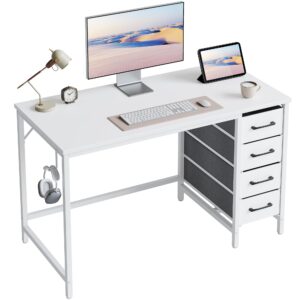 cubicubi 40 inch computer reversible desk with 4 storage drawers, small home office kids student writing study work table for bedroom, white