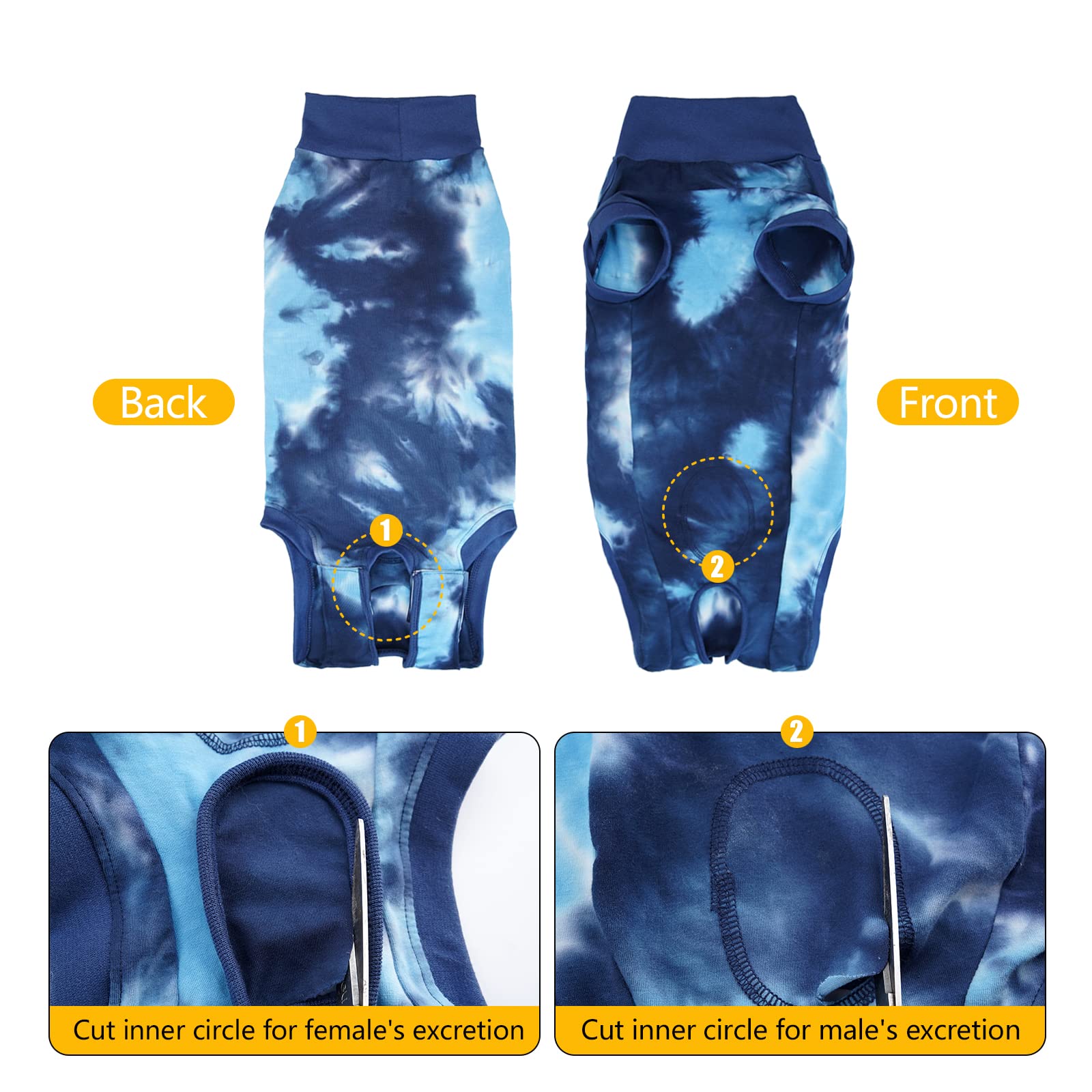 Pinellia Dog Recovery Suit, Abdominal Wound After Surgery Wear, Prevent Licking Wounds, E-Collar & Cone Alternatives, Tie Dye Dog Surgical Onesie Dog Spay Bodysuit Anti Shedding(XL, Blue)