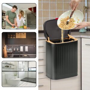 VIGIND Hanging Trash Can Compost Bin with Lid for Kitchen Cabinet Door,Stainless Steel Countertop Compost Bin with Removable Inner Bucket,Wall-Mounted Kitchen Garbage Can (Black/2.1 Gal)