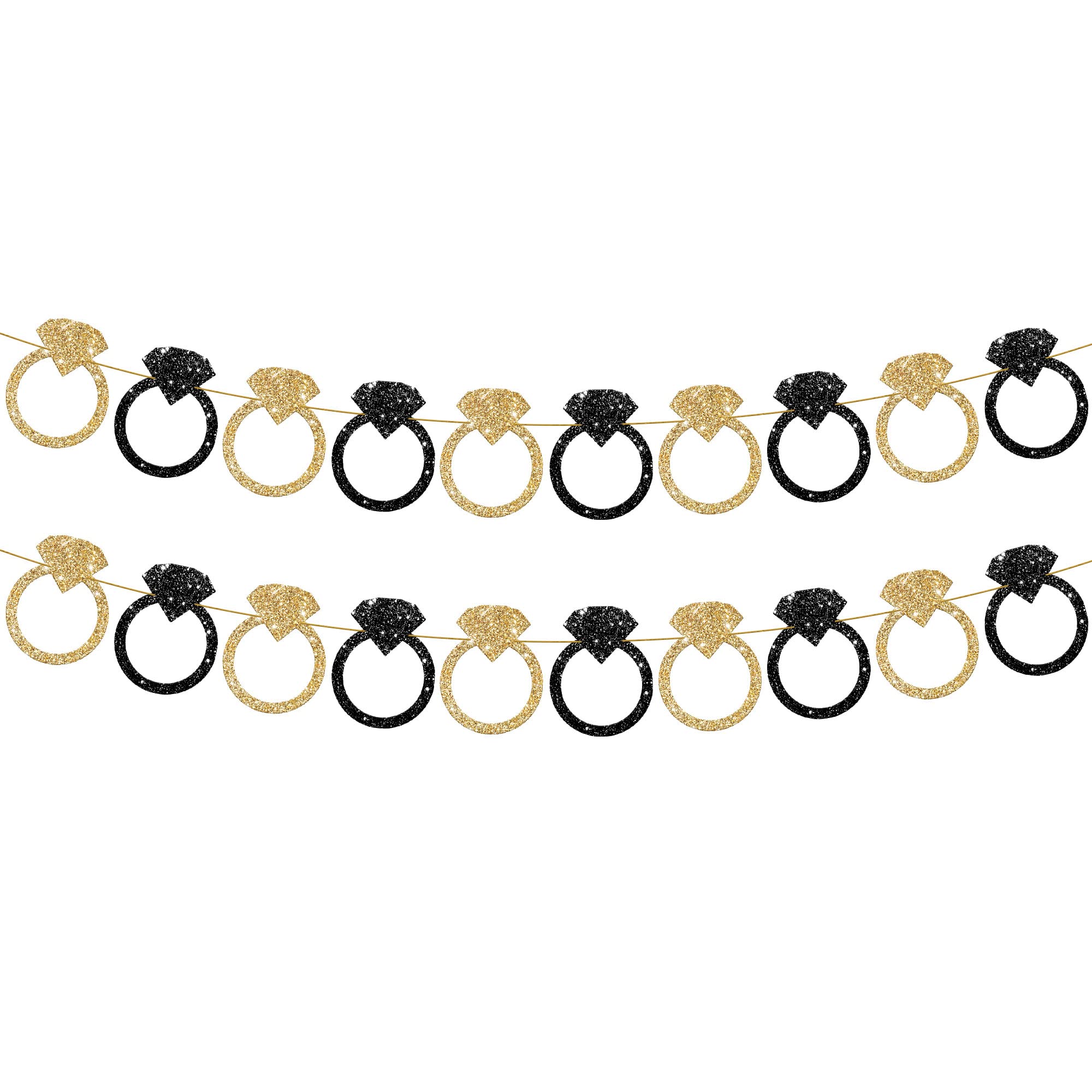 KatchOn, Black and Gold Engagement Ring Banner - 10 Feet, Pre-Strung, No DIY | Bachelorette Party Decorations | Engagement Banner | Black and Gold Bridal Shower Decorations | Engagement Party Decor