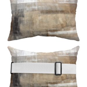 Brown Graffiti Art Outdoor Chaise Lounge Head Resting Pillows 2 Pack, Brown Grey Abstract Art Painting Waterproof Patio Furniture Pillow with Insert Adjustable Elastic Stripe for Recliner Beach Chair