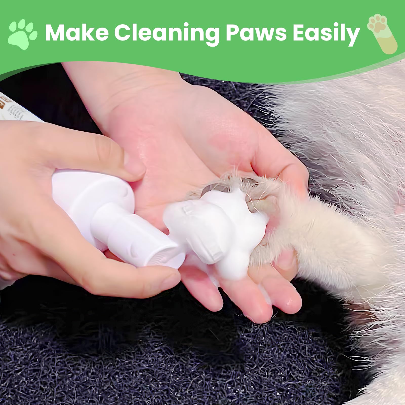 Tinioey Foaming Paw Cleaner for Dogs and Cats (6.8 oz) | No-Rinse Dandelion Cleanser with Brush and Absorbent Towel (Fragrance Free)