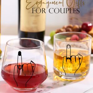 comfit Wedding Gifts for Couples, Ring Finger Wine&Whiskey Glass Set, Funny Engagement Gifts for Couple, Bride and Groom Just Married Gift, Mr and Mrs Newlyweds Bridal Shower Gifts