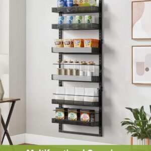 POKIPO 6-Tier Over the Door Pantry Organizer, 2 in 1 Large Door Spice Rack with Adjustable Metal Baskets, Heavy Duty Hanging or Wall Mounted Storage Organizer for Kitchen Pantry and Room Wall