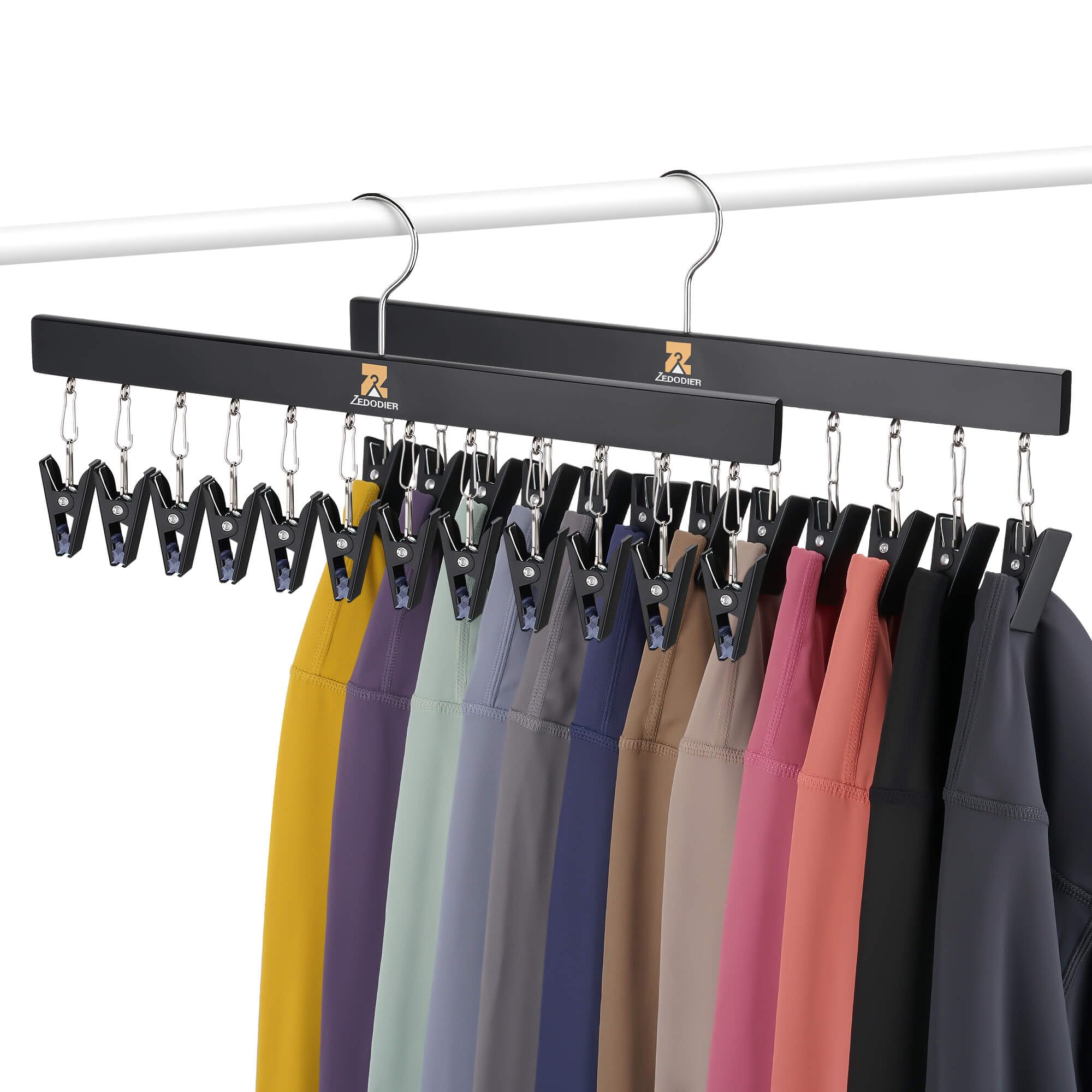 ZEDODIER Legging Organizer, 2 Pack Pants Hangers Hat Racks with Clips, Holds 24 Leggings, Hats, Pants, Jeans, Scarves, Hanging Space Saving Holder for Closet Organizers and Storage, Black