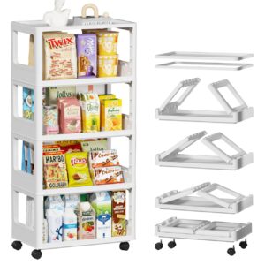 Rolling Storage Cart with Wheels - 5 Tier Multifunctional Utility Cart, Laundry Room Organization, Plastic Bathroom Storage Shelf, Mobile Shelving Units for Kitchen Living Room Study Dresser, White