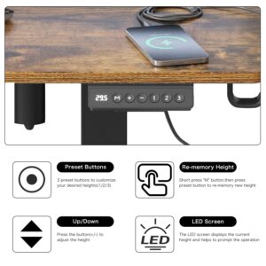 Saedew Electric Adjustable Standing Desk, Sit Stand Desk with Power Outlets & LED Lights 48”Adjustable Height Standing Desk with Drawers Adjustable Table Desk Riser for Home Office