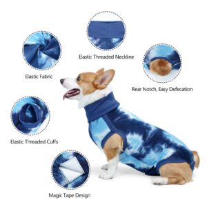 Pinellia Dog Recovery Suit, Abdominal Wound After Surgery Wear, Prevent Licking Wounds, E-Collar & Cone Alternatives, Tie Dye Dog Surgical Onesie Dog Spay Bodysuit Anti Shedding(XL, Blue)