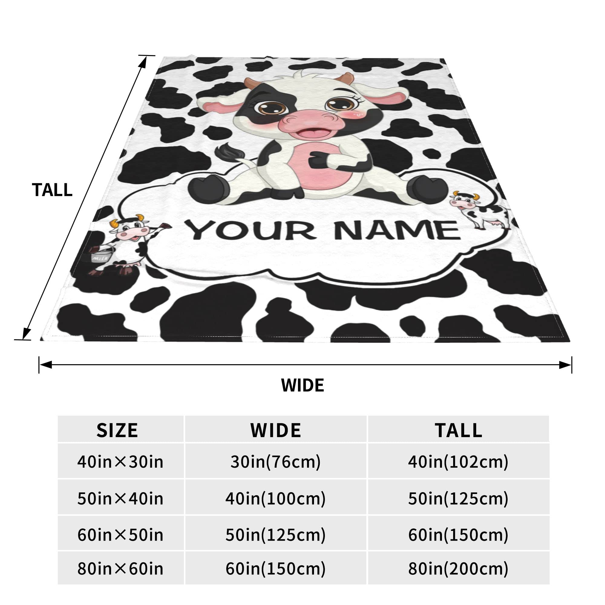 BLYIUKR Personalized Cow Print Blanket for Baby Kids with Name, Custom Cow Print Stuff Bedding Decor Sofa Cow Throw Blankets for Girls Boys Daughter Christmas Birthday Gifts