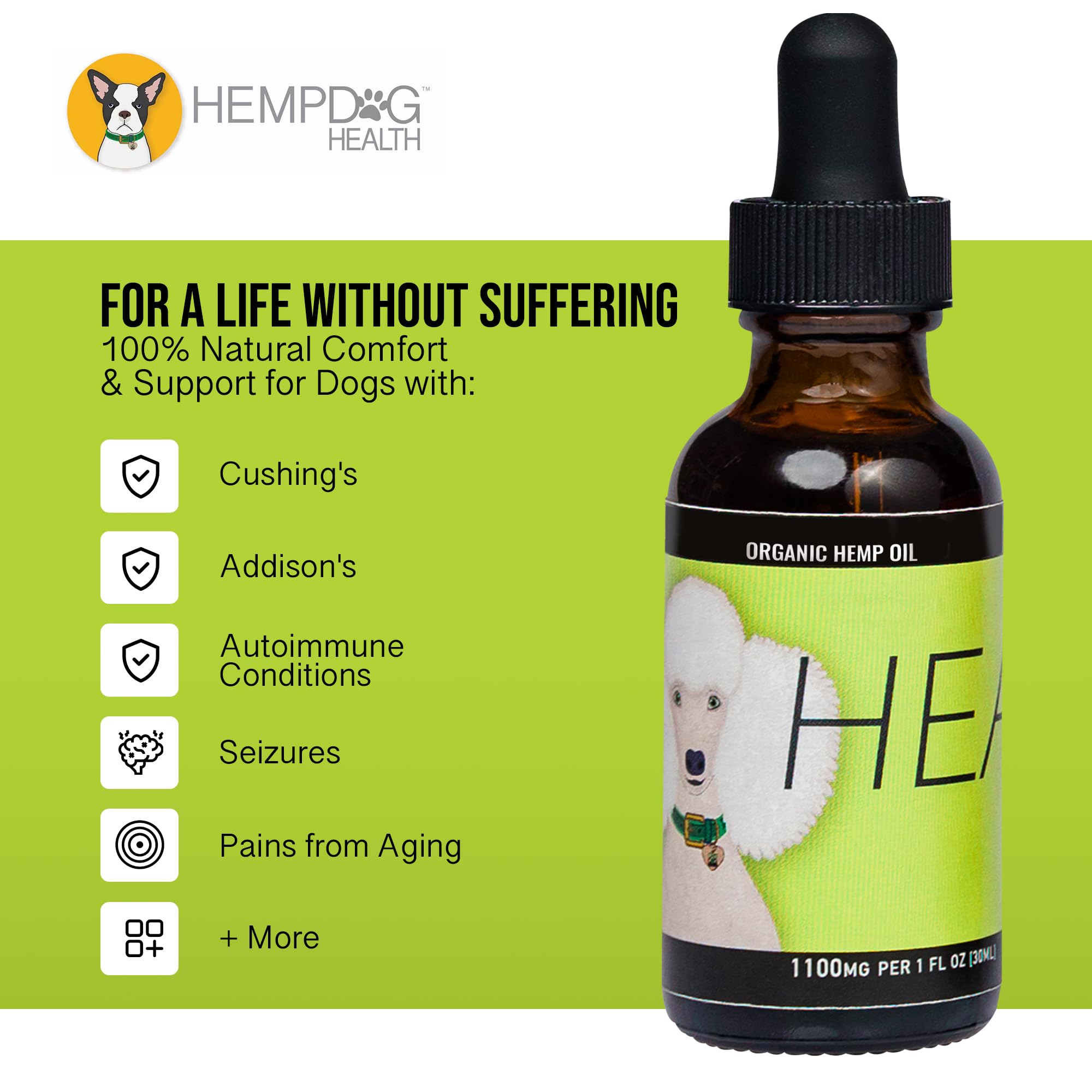 Hemp Dog Health - HEAL - Hemp Oil for Dogs - for Dog Seizure Relief, Autoimmune Conditions, & Cushing's - Add Dog Hemp Oil to Dog's Gums or Directly to Food - 100% Natural Ingredients