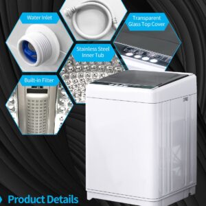 TABU Full-Automatic Washing Machine with Dryer, 1.7 Cu Ft Portable Washer with Drain Pump, 17.6lbs Automatic Washer Machine with 10 Wash Programs, LED Display, 8 Water Levels (White)