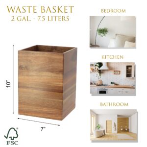 Acacia Square Waste Basket for Bathroom/Bedroom - 2 Gallons (7.5 Liters) - Elegant Design - Perfect for Home & Office - Compact & Durable - Easy to Clean