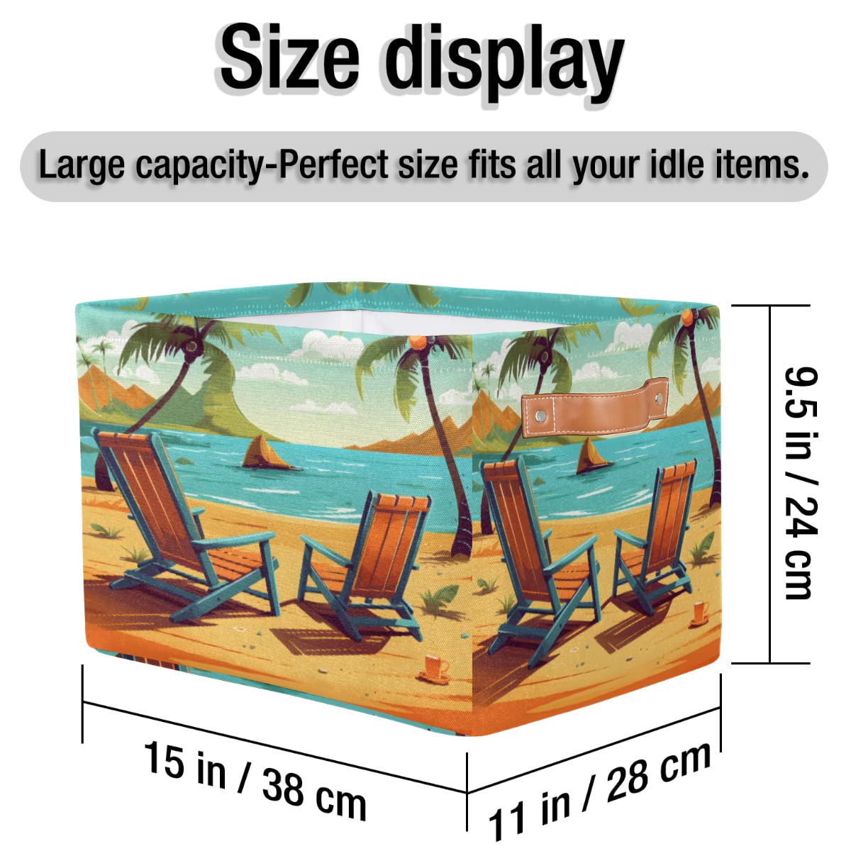 Tropical Sea Beach Storage Basket Cube Large Collapsible Toys Storage Box Bin Laundry Organizer for Closet Shelf Nursery Kids Bedroom,15x11x9.5 in,2 Pack