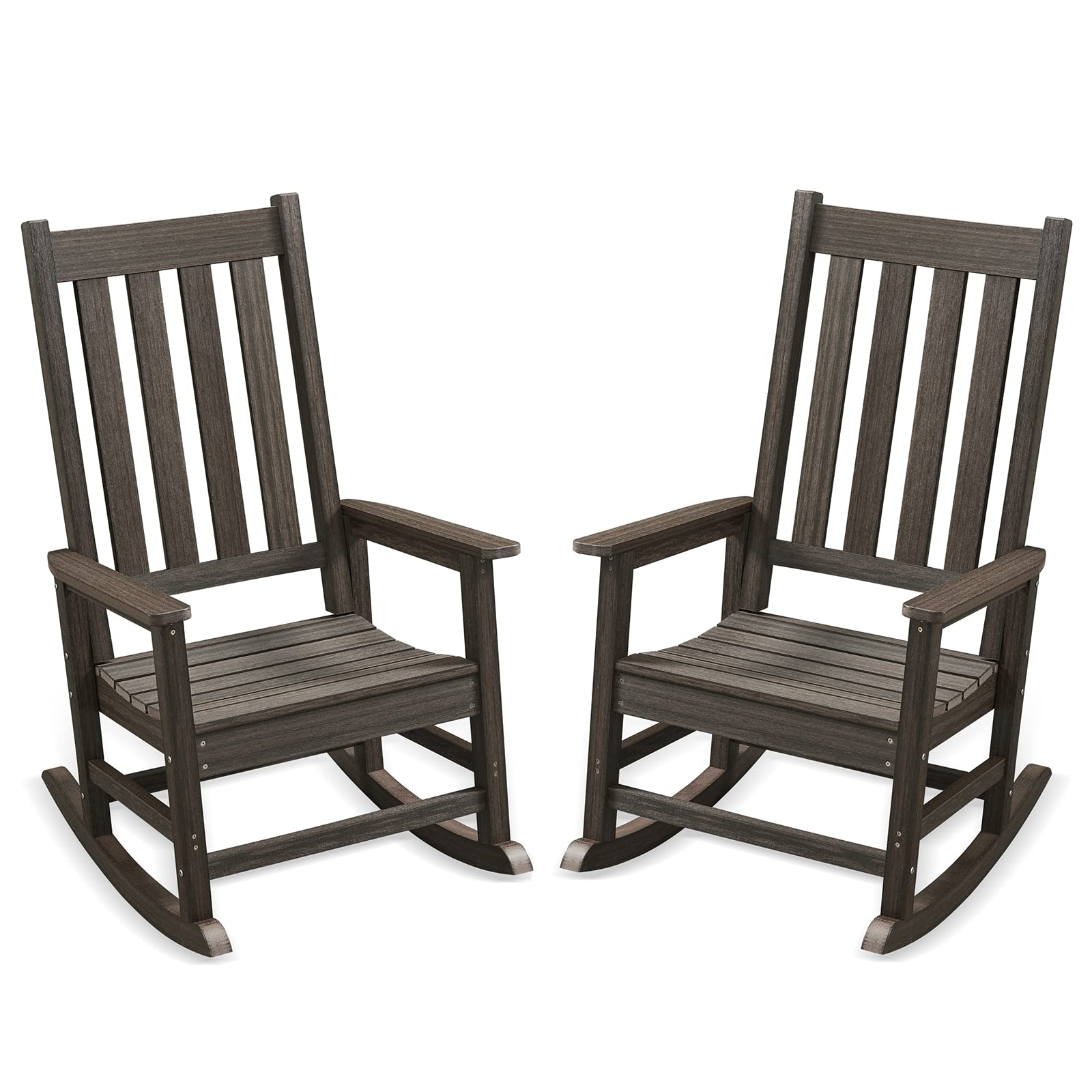 ACUEL Outdoor Rocking Chair Set of 2, HDPE Oversized Patio Rocking Chairs, Weather Resistant, 350lbs Heavy Duty Porch Rocker with High Back for Backyard, Fire Pit, Garden and Indoor (Dark Brown)