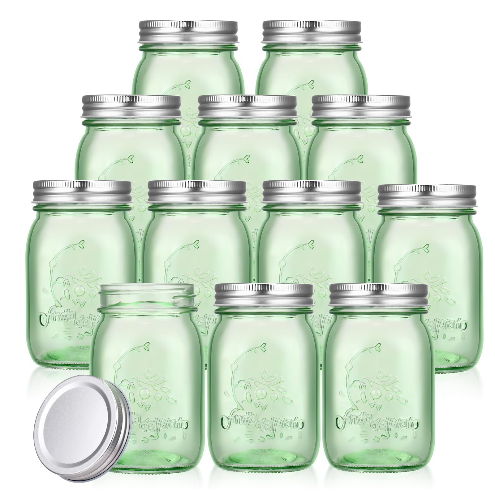 Pinkunn 12 Pcs Mason Jars with Lids 16 Oz Regular Mouth Pint Canning Jars Vintage Glass Jars Bulk Airtight Multifunction Mason Jars for Storage Canning Pickling Preserving Fermenting DIY Craft (Green)