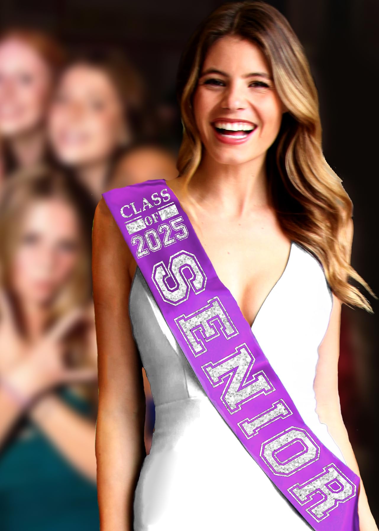 Senior Sash 2025 - Silver Sparkle Class of 2025 Senior Purple Premium Grade Satin Sash - High School Graduation Gifts - Purple Sash (ClsOf25) SLV/Pur