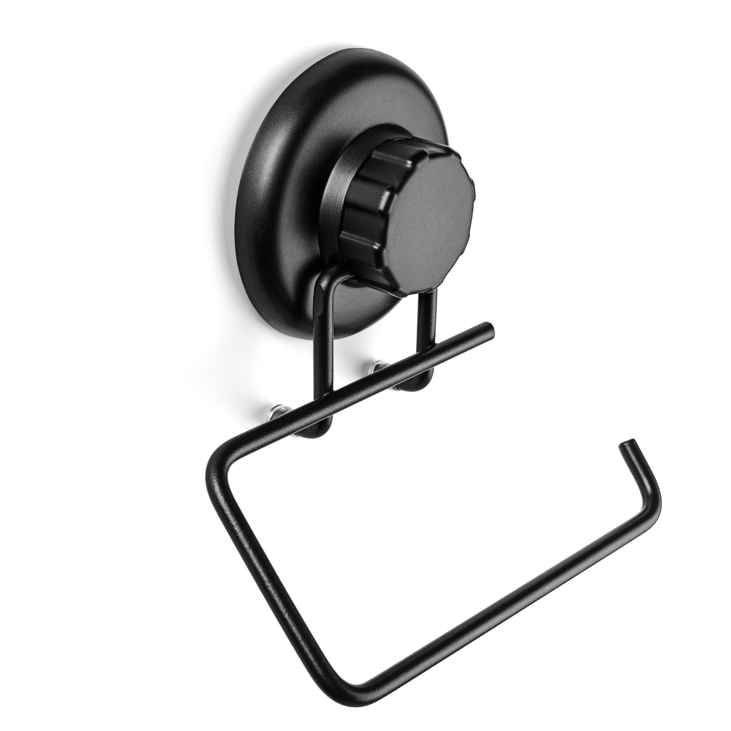 HASKO accessories - Powerful Vacuum Suction Cup Toilet Paper Holder – Wall Mount No Drilling Bathroom Stainless Steel Tissue Roll Dispenser – Adhesive 3M Stick Disc Included (Black)