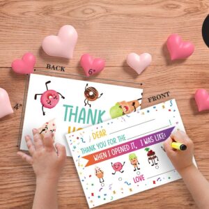 QOFO Ice Cream Fill in the Blank Thank You Cards,Donut Thank You Card,Gender Neutral Thank You Notes,For Boys Birthday Party,Event,or Holiday Use,Thank You Notes with Envelopes Set of 25-GXK14