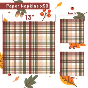 ​Quera 50 Pack Fall Paper Napkins Harvest Plaid Autumn Cocktail Napkins Thanksgiving Party Supplies Disposable Bar Napkins for Thanksgiving Party, Engagement, Baby Shower, Celebration Party.