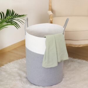 Fixwal 72L Laundry Basket, 16 x 22inches Large Laundry Hamper Tall Cotton Rope Woven Decorative Storage for Living Room, Toys, Towels, Clothes Baby Nursery Bin, (Grey/White)