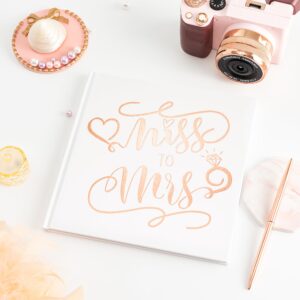 Calculs Bridal Shower Guest Book Miss to Mrs Picture Book Polaroid Blank Pages for Instant Film Rose Gold Bachelorette Party Sign in Book 8.5” Square White Cover Rose Gold Foil Stamping