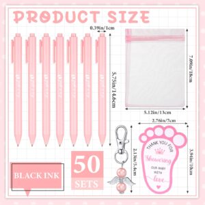 Ctosree 250 Pcs Baby Shower Favors Includes Baby Shower Ballpoint Pens Angel Keychains Organza Bags Thank You Cards for Guest Gifts Baby Shower Gender Reveal Party (Pink,It's a Girl)