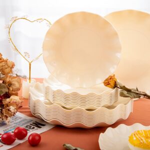 LIYH 24pcs Plastic Plates Reusable,Unbreakable Dinner Plates, Scalloped Plastic Plates, Microwave & Dishwasher Safe,Plates Sets Perfect for Parties, Birthday, Picnics, BPA Free(12Guests)