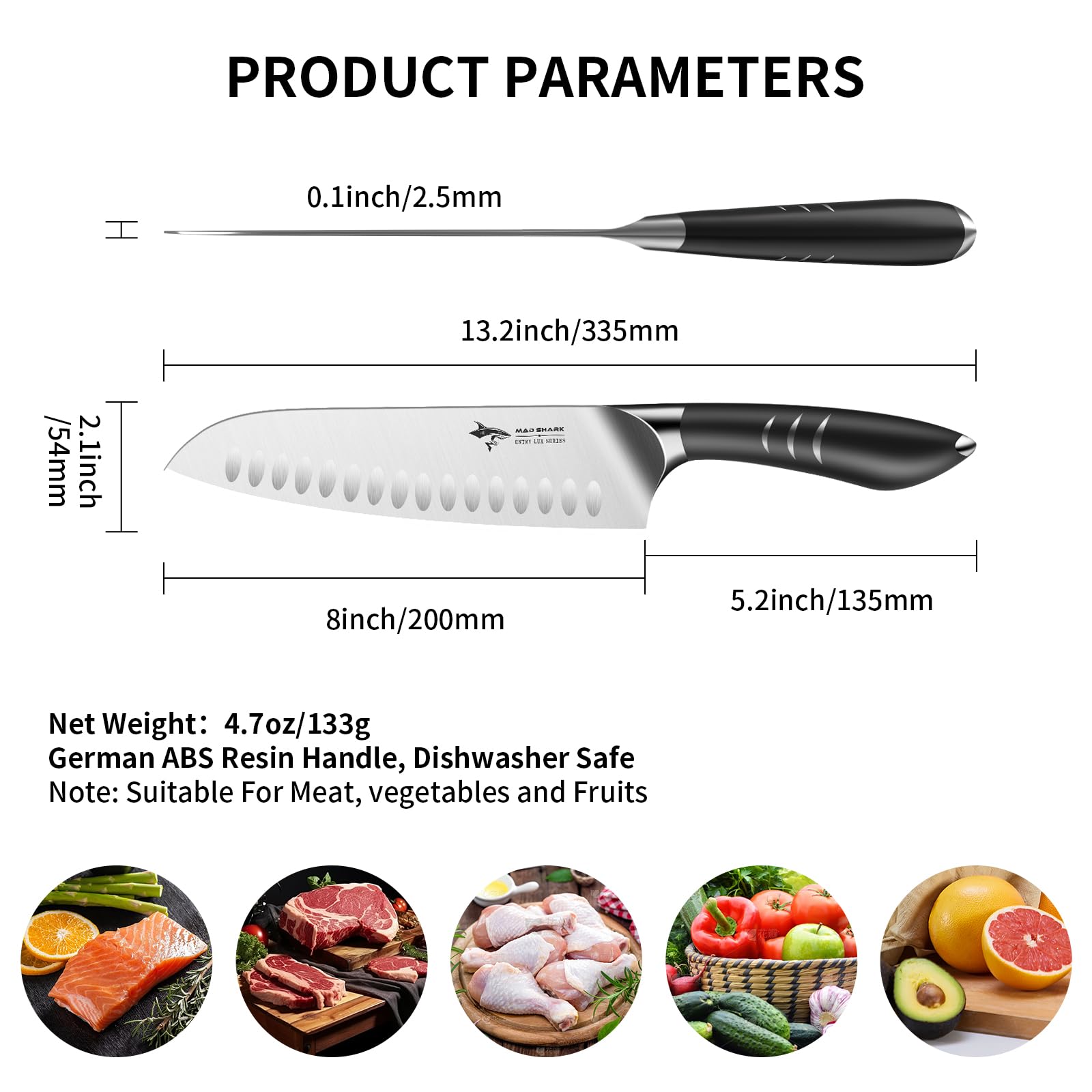 MAD SHARK Santoku Knife 8 Inch Chef Knife Ultra Sharp Asian Kitchen Knife, Forged High Carbon German Steel, Ergonomic Handle Design, Best Christmas Gifts for Women Men, Black