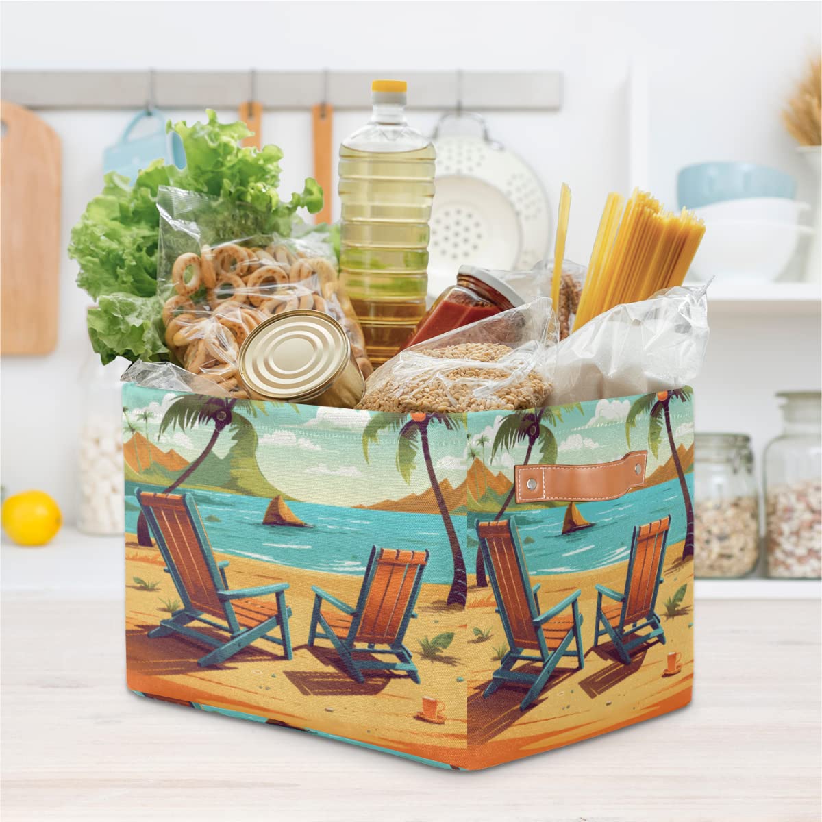 Tropical Sea Beach Storage Basket Cube Large Collapsible Toys Storage Box Bin Laundry Organizer for Closet Shelf Nursery Kids Bedroom,15x11x9.5 in,2 Pack