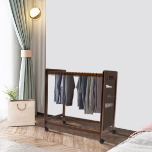 Trouser Rack, Jeans Scarf Skirts Pants Storage Hangers Holder with 20* S-Shaped Hooks and Wheels, Brown Multifunctional Trousers Rack Rolling Trolley for for Cloakrooms, Bedrooms, Clothing Stores