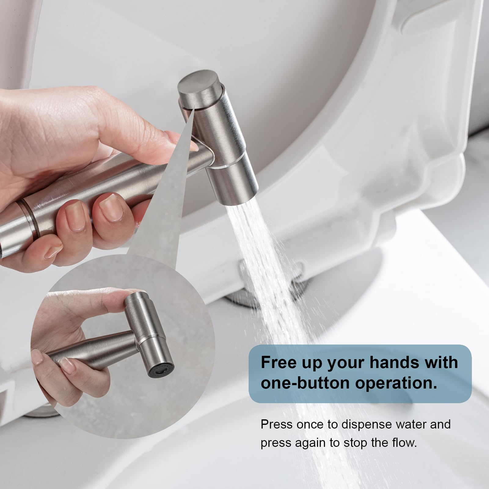 New Version Handheld Bidet Toilet Sprayer Head, Stainless Steel Bidet Sprayer, Diaper Cloth Bathroom Sprayer, Bidet Sprayer Head for Toilet or Kitchen Cleaning - Brushed Nickel