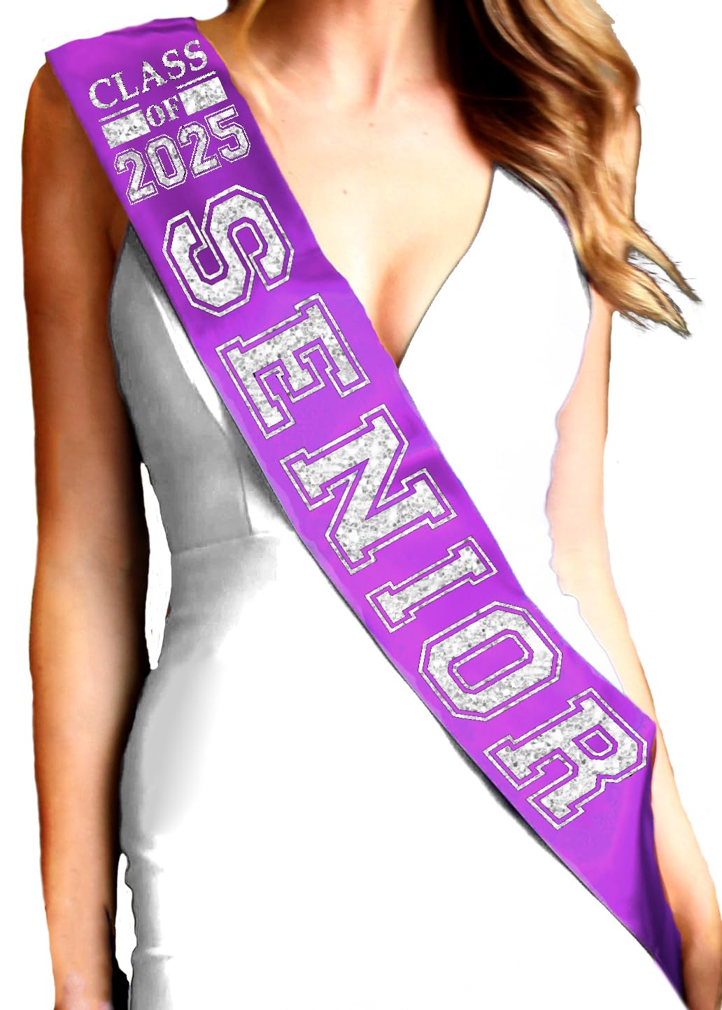 Senior Sash 2025 - Silver Sparkle Class of 2025 Senior Purple Premium Grade Satin Sash - High School Graduation Gifts - Purple Sash (ClsOf25) SLV/Pur