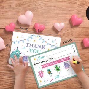 QOFO Cartoon Cell Fill in the Blank Thank You Cards,Bacteria Thank You Card,Gender Neutral Thank You Notes,For Boys Birthday Party,Event,or Holiday Use,Thank You Notes with Envelopes Set of 25-GXK13